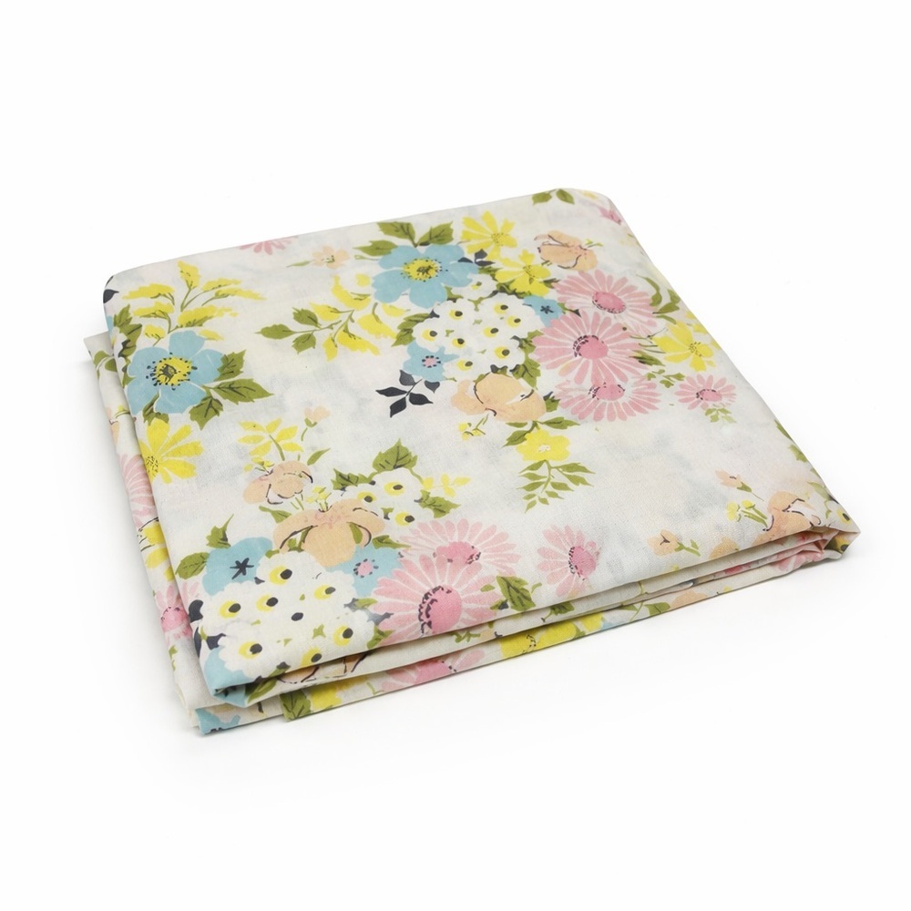 Vintage 70s Twin Flat Sheet Floral Spring Flowers 0259 rainbow pastel